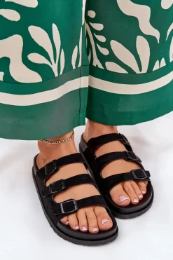 Klapki Korkowe|Klapki Na Platformie>Boto Klapki Damskie Z Paskami I Klamrami Czarne Uliri Czarny