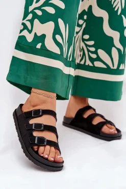 Klapki Korkowe|Klapki Na Platformie>Boto Klapki Damskie Z Paskami I Klamrami Czarne Uliri Czarny