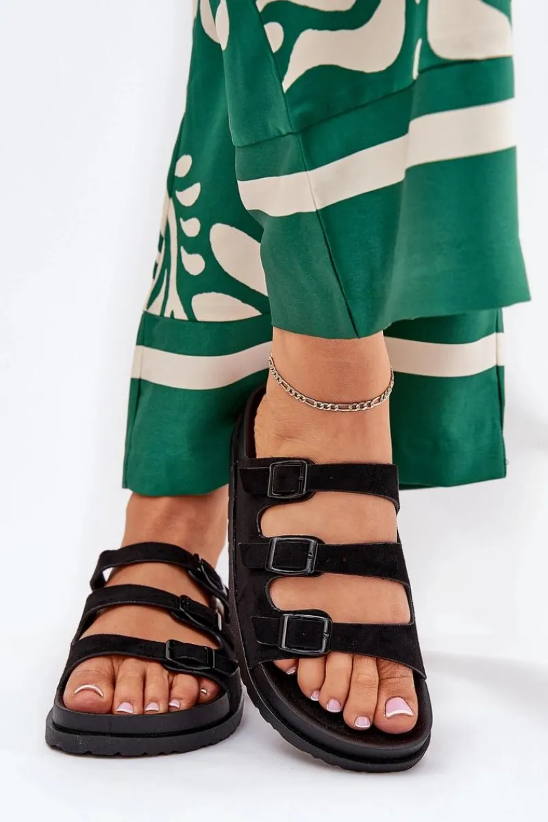 Klapki Korkowe|Klapki Na Platformie>Boto Klapki Damskie Z Paskami I Klamrami Czarne Uliri Czarny