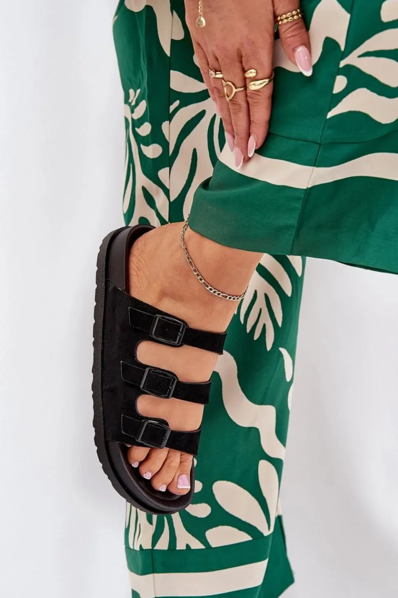 Klapki Korkowe|Klapki Na Platformie>Boto Klapki Damskie Z Paskami I Klamrami Czarne Uliri Czarny