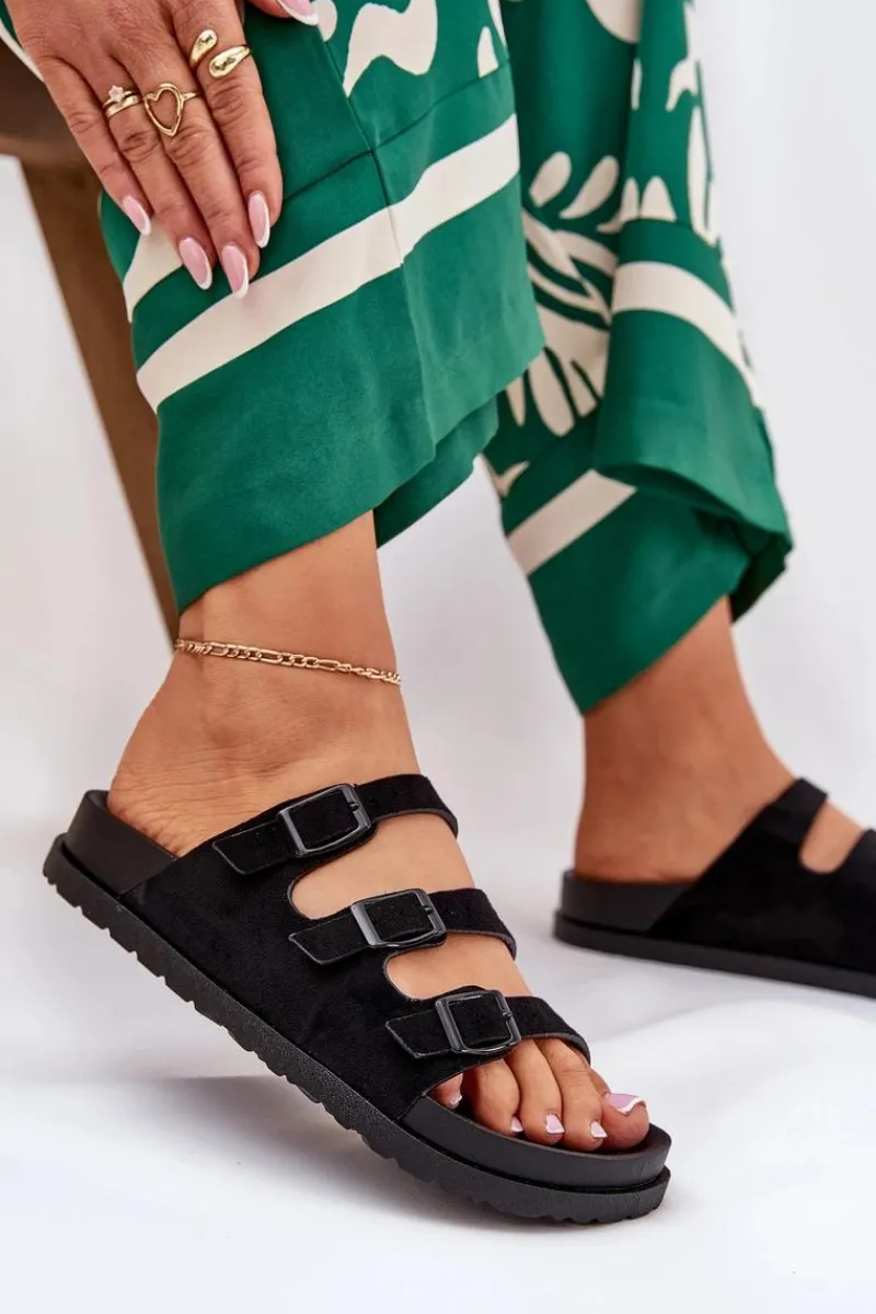 Klapki Korkowe|Klapki Na Platformie>Boto Klapki Damskie Z Paskami I Klamrami Czarne Uliri Czarny