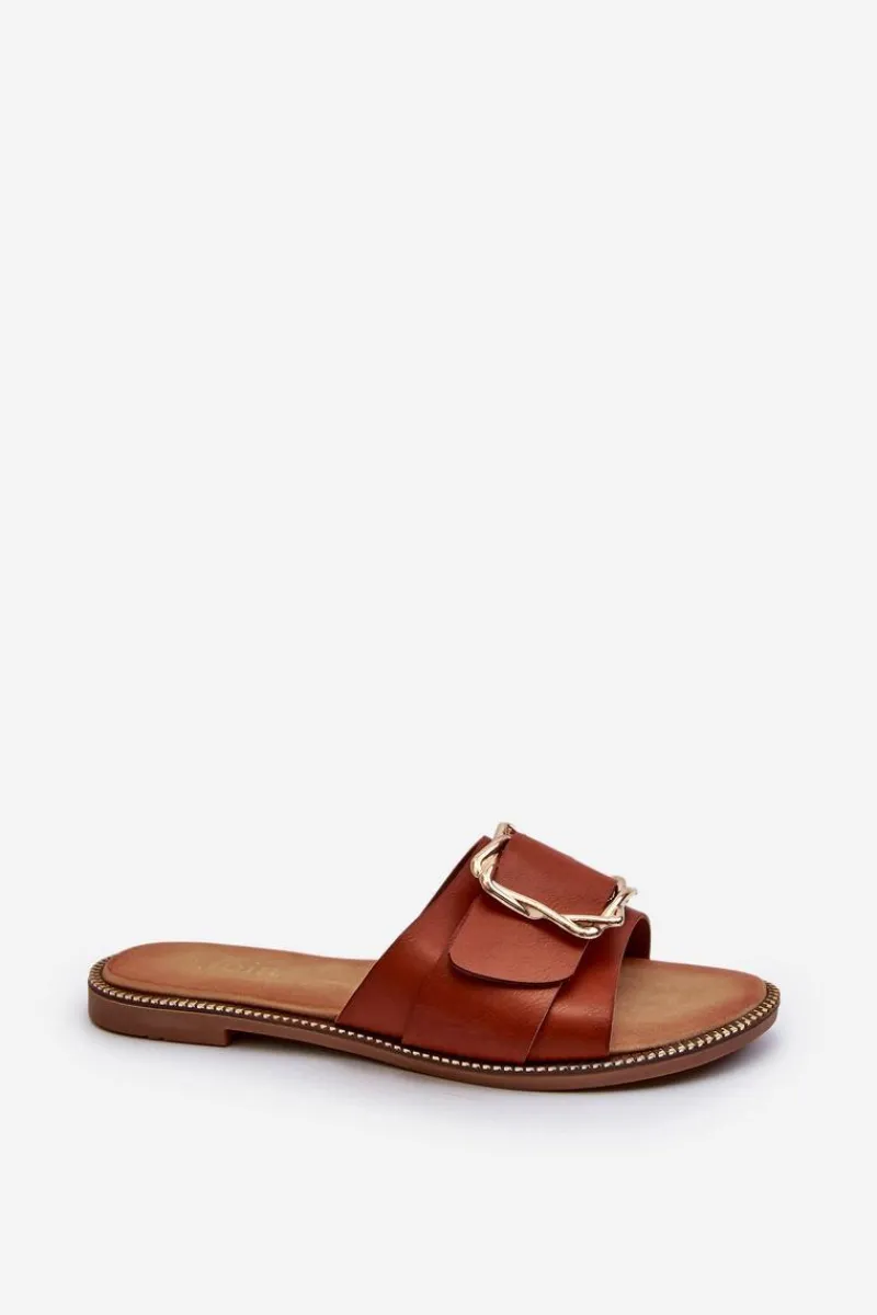 Sale Boto Klapki Damskie Z Paskiem I Klamrą Camel Opahiri