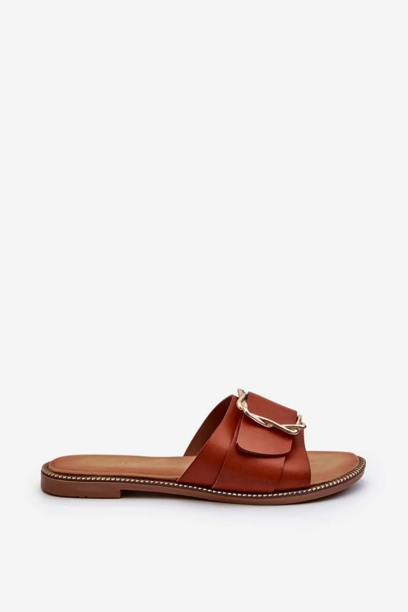 Sale Boto Klapki Damskie Z Paskiem I Klamrą Camel Opahiri