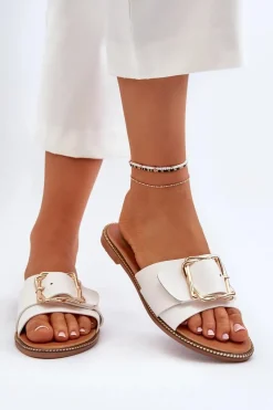 Sale Boto Klapki Damskie Z Paskiem I Klamrą Białe Opahiri