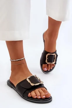 Clearance Klapki Damskie Z Paskiem I Klamrą Czarne Opahiri Damskie Klapki Damskie Klasyczne