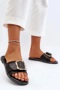 Clearance Klapki Damskie Z Paskiem I Klamrą Czarne Opahiri Damskie Klapki Damskie Klasyczne