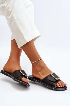 Clearance Klapki Damskie Z Paskiem I Klamrą Czarne Opahiri Damskie Klapki Damskie Klasyczne