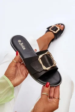 Clearance Klapki Damskie Z Paskiem I Klamrą Czarne Opahiri Damskie Klapki Damskie Klasyczne