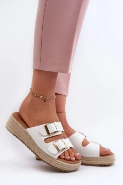 Best Boto Klapki Damskie Z Plecionką Eko Skórzane Białe Zaloemi Biały