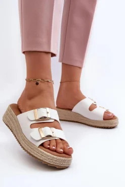 Best Boto Klapki Damskie Z Plecionką Eko Skórzane Białe Zaloemi Biały