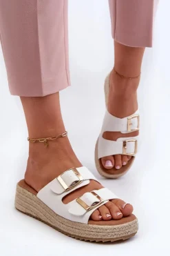 Best Boto Klapki Damskie Z Plecionką Eko Skórzane Białe Zaloemi Biały