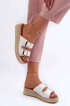 Best Boto Klapki Damskie Z Plecionką Eko Skórzane Białe Zaloemi Biały