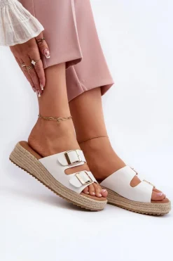 Best Boto Klapki Damskie Z Plecionką Eko Skórzane Białe Zaloemi Biały