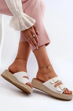 Best Boto Klapki Damskie Z Plecionką Eko Skórzane Białe Zaloemi Biały