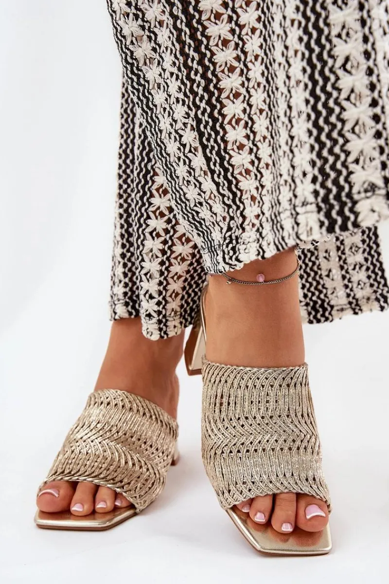 Klapki Na Obcasie|Klapki Damskie Klasyczne>Boto Klapki Damskie Z Plecionką Na Obcasie Złote Ciariloria