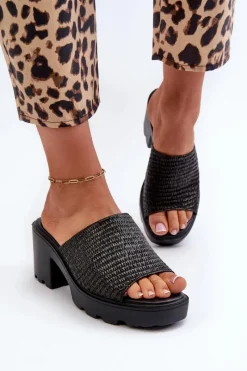 Klapki Na Obcasie|Klapki Damskie Klasyczne>Evento Klapki Damskie z Plecionką Na Obcasie Czarne Titantha Czarny