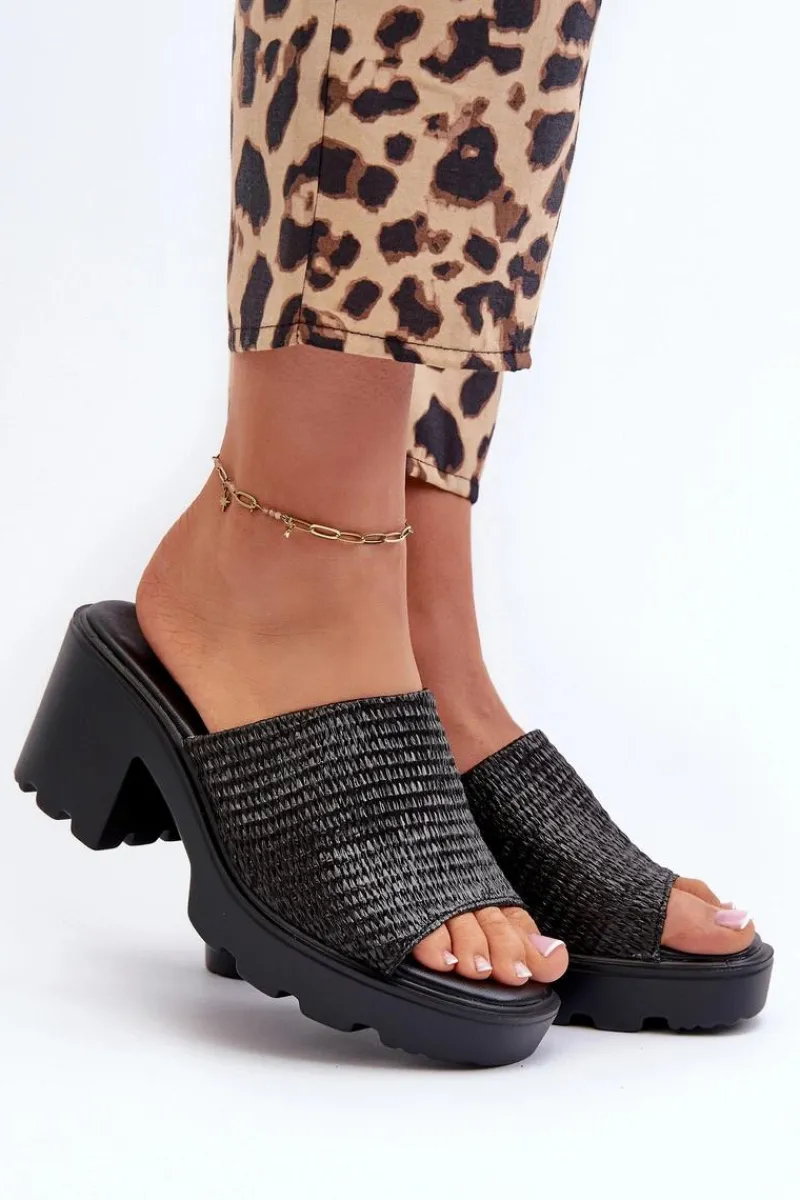 Klapki Na Obcasie|Klapki Damskie Klasyczne>Evento Klapki Damskie z Plecionką Na Obcasie Czarne Titantha Czarny