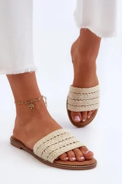 Klapki Damskie Klasyczne>Boto Klapki Damskie Z Plecionką Na Płaskim Obcasie Jasnobeżowe Radians