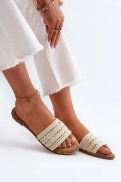 Klapki Damskie Klasyczne>Boto Klapki Damskie Z Plecionką Na Płaskim Obcasie Jasnobeżowe Radians