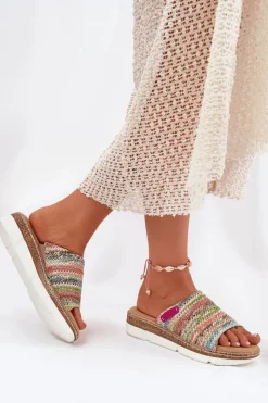 Outlet Klapki Damskie Z Plecionką Na Koturnie Multikolor Norozi Damskie Klapki Na Koturnie|Klapki Na Platformie