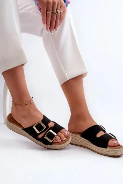 Best Klapki Damskie Z Plecionką Eko Zamszowe Czarne Zaloemi Damskie Klapki Damskie Klasyczne