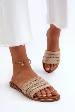New Klapki Damskie Z Plecionką Na Płaskim Obcasie Beżowe Radians Damskie Klapki Damskie Klasyczne
