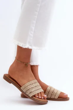 New Klapki Damskie Z Plecionką Na Płaskim Obcasie Beżowe Radians Damskie Klapki Damskie Klasyczne