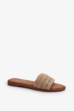 New Klapki Damskie Z Plecionką Na Płaskim Obcasie Beżowe Radians Damskie Klapki Damskie Klasyczne