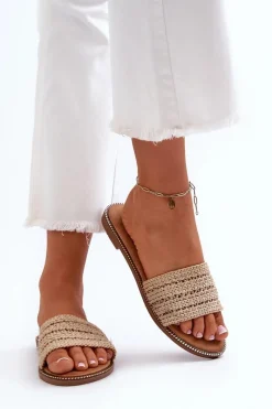 New Klapki Damskie Z Plecionką Na Płaskim Obcasie Beżowe Radians Damskie Klapki Damskie Klasyczne