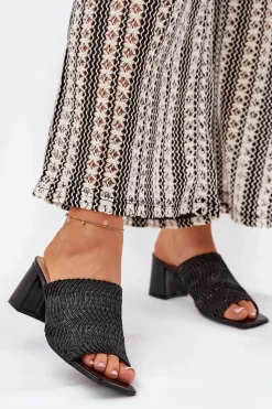 Klapki Na Obcasie|Klapki Damskie Klasyczne>Boto Klapki Damskie Z Plecionką Na Obcasie Czarne Ciariloria Czarny