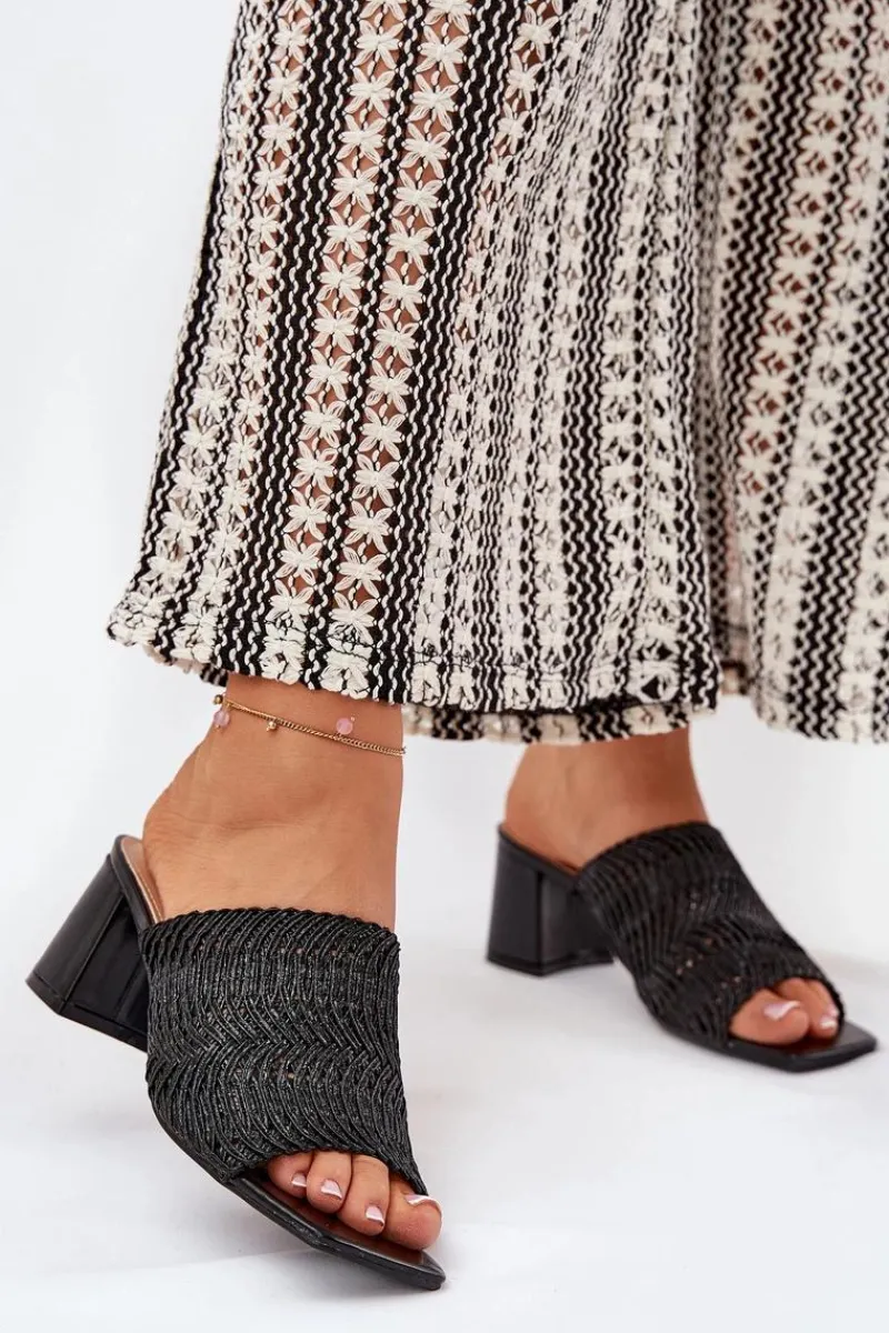 Klapki Na Obcasie|Klapki Damskie Klasyczne>Boto Klapki Damskie Z Plecionką Na Obcasie Czarne Ciariloria Czarny