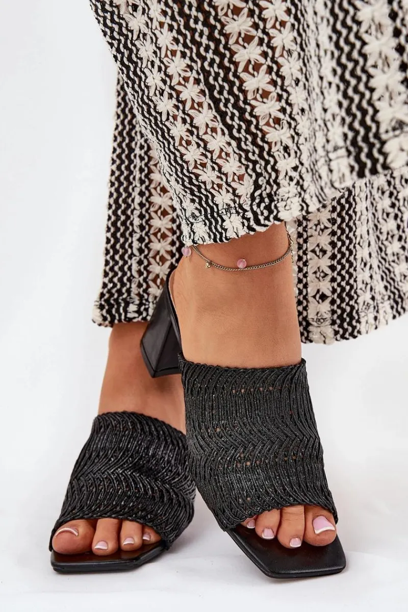 Klapki Na Obcasie|Klapki Damskie Klasyczne>Boto Klapki Damskie Z Plecionką Na Obcasie Czarne Ciariloria Czarny