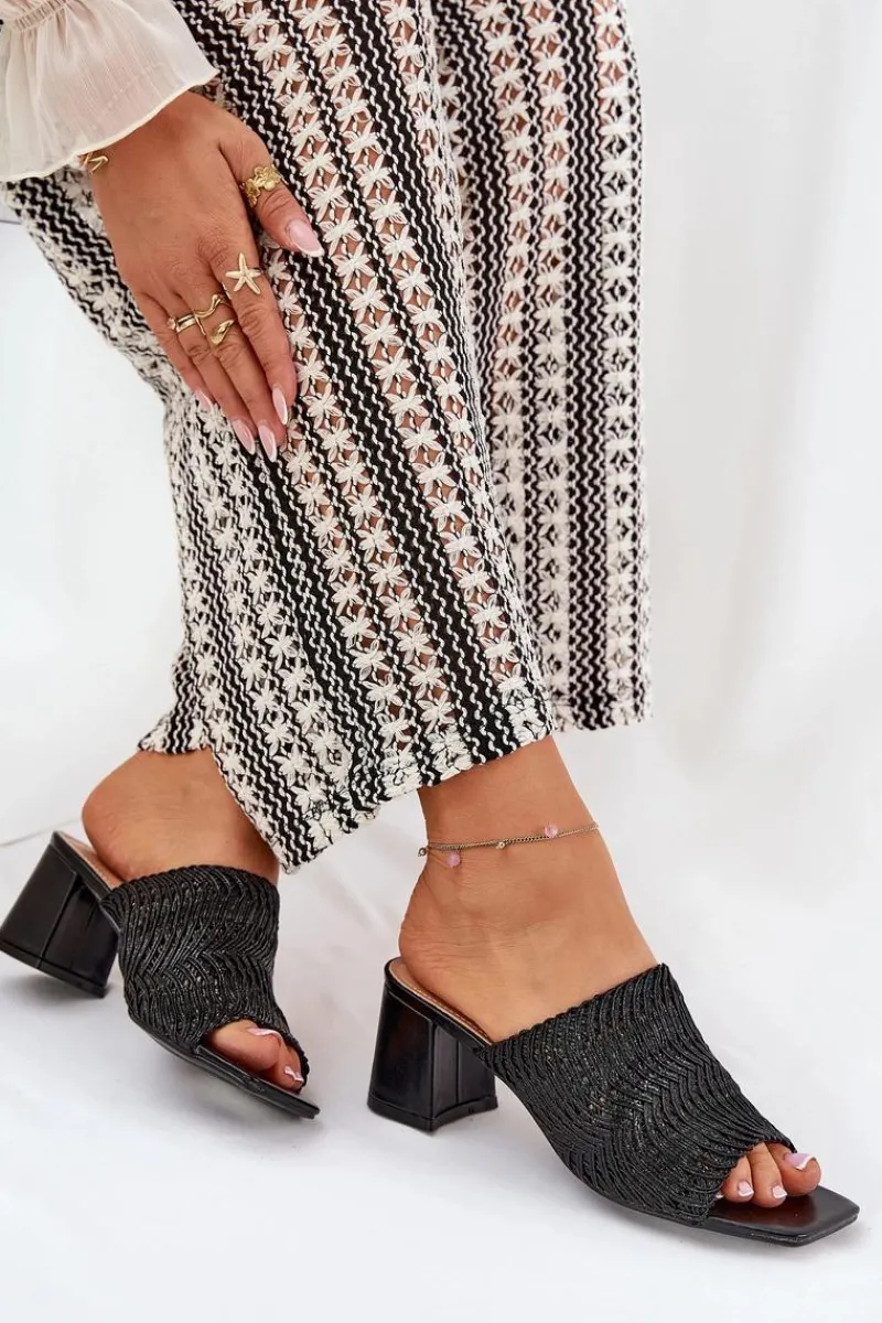 Klapki Na Obcasie|Klapki Damskie Klasyczne>Boto Klapki Damskie Z Plecionką Na Obcasie Czarne Ciariloria Czarny