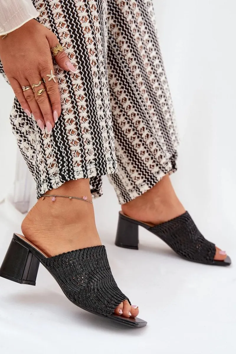 Klapki Na Obcasie|Klapki Damskie Klasyczne>Boto Klapki Damskie Z Plecionką Na Obcasie Czarne Ciariloria Czarny