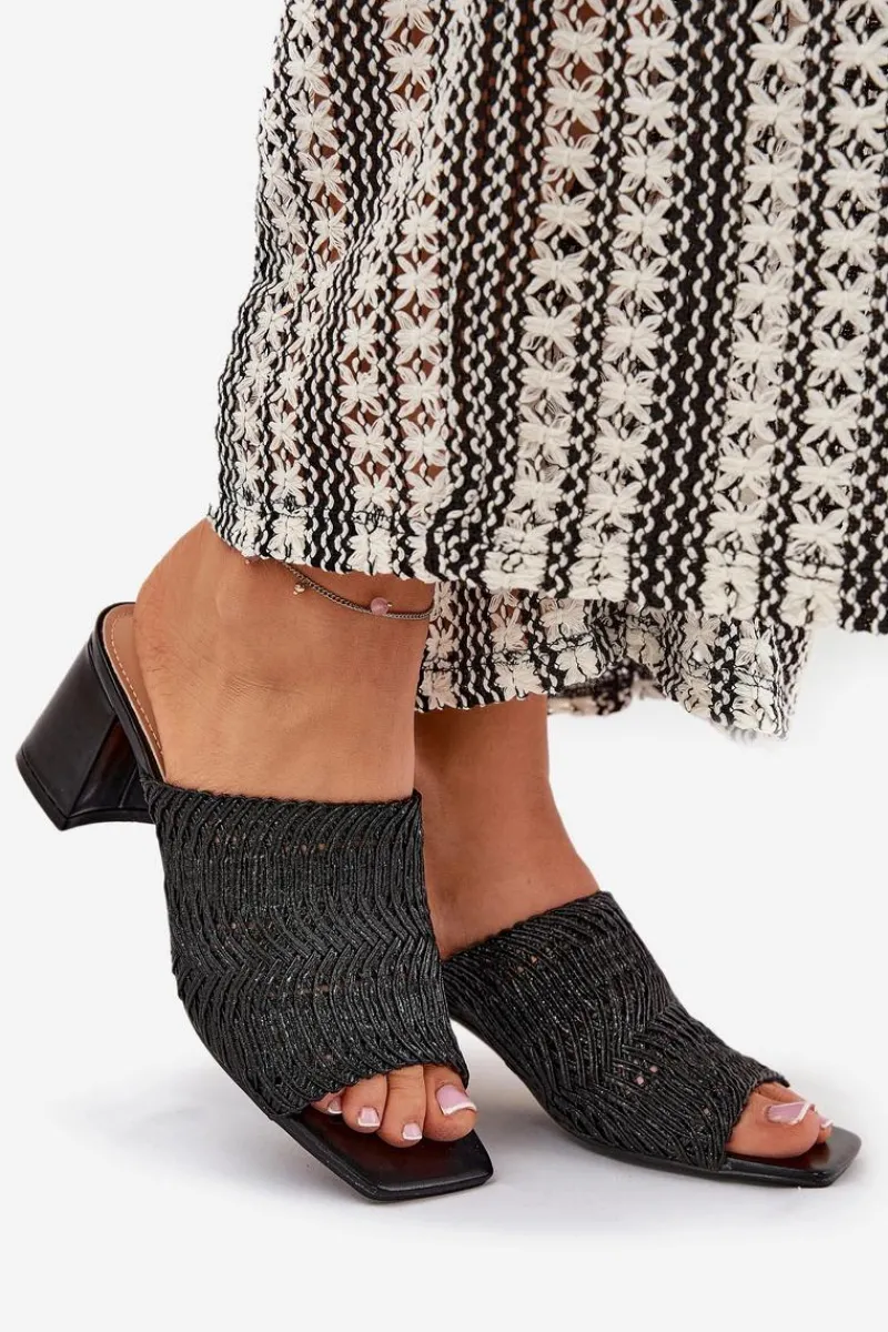 Klapki Na Obcasie|Klapki Damskie Klasyczne>Boto Klapki Damskie Z Plecionką Na Obcasie Czarne Ciariloria Czarny