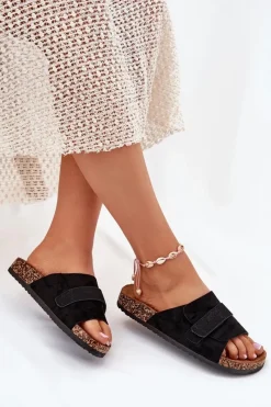 Online Boto Klapki Damskie Z Rzepem Na Korkowej Platformie Czarne Baylin Czarny