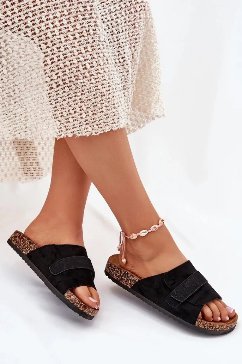 Online Boto Klapki Damskie Z Rzepem Na Korkowej Platformie Czarne Baylin Czarny