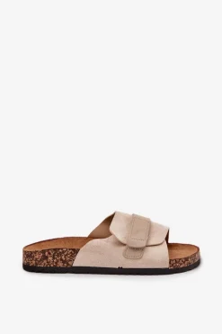 Sale Klapki Damskie Z Rzepem Na Korkowej Platformie Beżowe Baylin Damskie Klapki Korkowe|Klapki Damskie Klasyczne