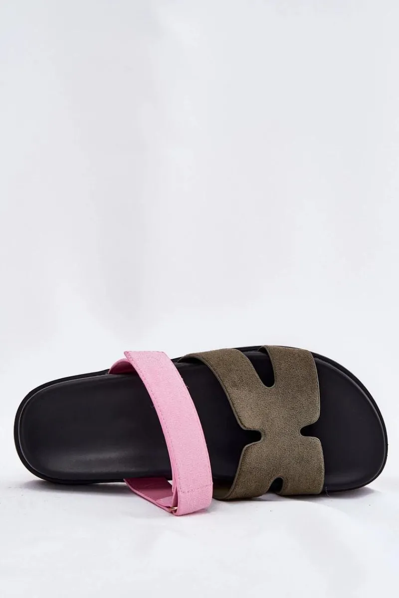 Klapki Na Platformie|Klapki Damskie Klasyczne>Buty damskie Vinceza Klapki Damskie Z Rzepem Vinceza 17401 Zielono-Różowe Zielony