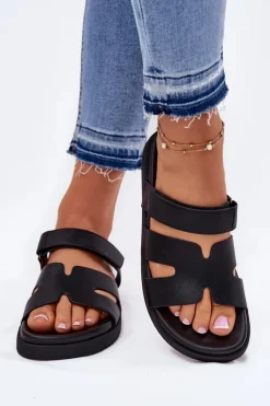 Klapki Na Platformie|Klapki Damskie Klasyczne>Buty damskie Vinceza Klapki Damskie Z Rzepem Vinceza 17401 Czarne Czarny