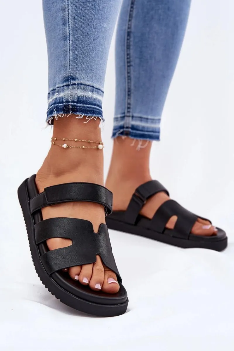 Klapki Na Platformie|Klapki Damskie Klasyczne>Buty damskie Vinceza Klapki Damskie Z Rzepem Vinceza 17401 Czarne Czarny