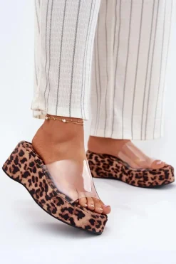 Outlet Klapki Damskie Z Transparentnym Paskiem Na Koturnie Panterka Meltiana Damskie Klapki Na Koturnie|Klapki Na Platformie