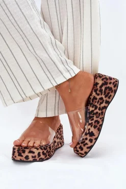 Outlet Klapki Damskie Z Transparentnym Paskiem Na Koturnie Panterka Meltiana Damskie Klapki Na Koturnie|Klapki Na Platformie