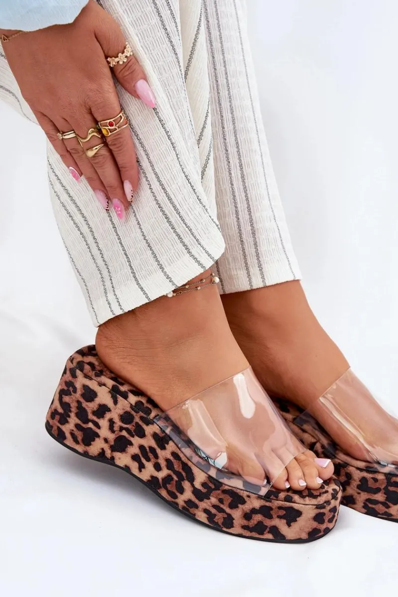 Outlet Klapki Damskie Z Transparentnym Paskiem Na Koturnie Panterka Meltiana Damskie Klapki Na Koturnie|Klapki Na Platformie