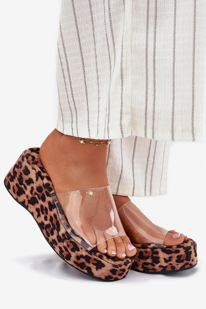 Outlet Klapki Damskie Z Transparentnym Paskiem Na Koturnie Panterka Meltiana Damskie Klapki Na Koturnie|Klapki Na Platformie