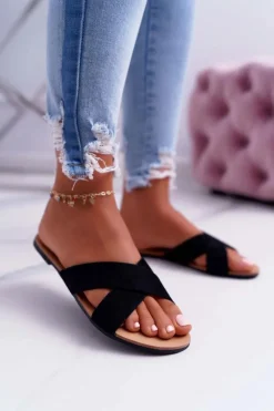 Hot Boto Klapki Damskie Zamszowe Czarne Fenefe