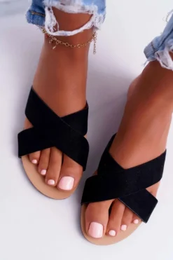 Hot Boto Klapki Damskie Zamszowe Czarne Fenefe