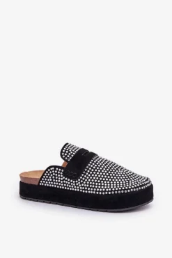 Hot Klapki Damskie Zdobione Cyrkoniami Na Platformie Czarne Deorani Damskie Klapki Na Platformie|Klapki Damskie Klasyczne