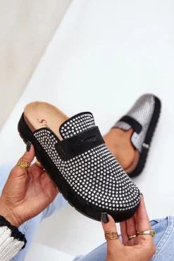 Hot Klapki Damskie Zdobione Cyrkoniami Na Platformie Czarne Deorani Damskie Klapki Na Platformie|Klapki Damskie Klasyczne