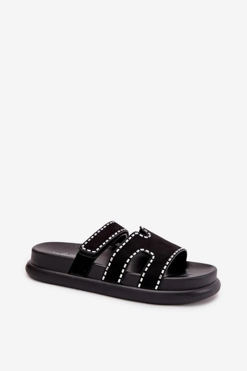 Boto Klapki Damskie Ze Zdobieniem Na Platformie Czarne Delyna Czarny